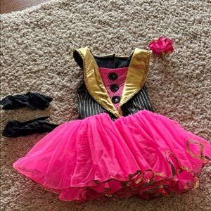 Dansco dance costume pink black gold sparkly child small one piece leotard tutu